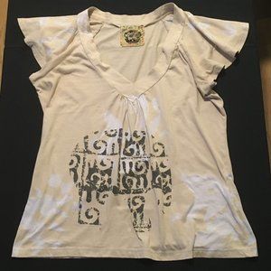 CORE LA V-Neck with Ruffle Sleeve Tee with Elephant - Women's Size Medium